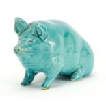 Turquoise glazed pottery pig in the style of Wemyss, 10cm high : For Extra Condition Reports
