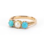 18ct gold pearl and turquoise ring, size M, approximate weight 3.3g : For Extra Condition Reports