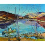 James Harrigan - Loch Earn, loading fish tanks, oil on board, Richmond Hill Gallery label verso,