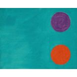 After Patrick Heron - Two discs on turquoise, oil on masonite, inscribed verso, mounted and