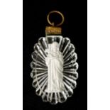 Baccarat sulphide pendant of Christ holding the cross, with gilt metal mount, 12cm H x 6cm W : For