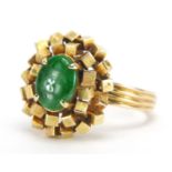 14ct gold cabochon green jade ring, size L, approximate weight 7.6g : For Extra Condition Reports