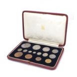 George VI 1937 specimen coin set by The Royal Mint, housed in a velvet and silk lined tooled leather