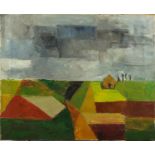 After Wim Oepts - Abstract composition, landscape, oil on canvas, inscribed verso, unframed, 60cm