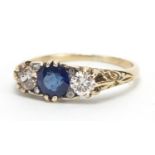 Unmarked gold sapphire and diamond ring, size P, approximate weight 3.3g : For Extra Condition
