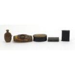 Antique snuff boxes and vesta's including a brass bottle design vesta and horn snuff box, the