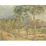 Plantation, oil on canvas, bearing an indistinct signature possibly Edthon Riez, mounted and framed,