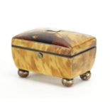 19th century blonde tortoiseshell trinket box, the hinged lid with mirrored back, 4.5cm H x 6.5cm