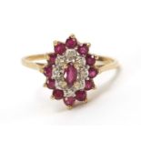 9ct gold ruby and diamond three tier cluster ring, size Q, approximate weight 2.6g : For Extra