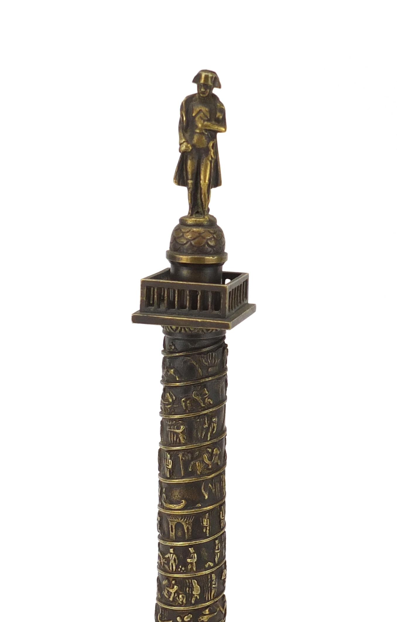 19th century Grand Tour patinated bronze model of Vendome column, raised on a square black slate - Image 2 of 6