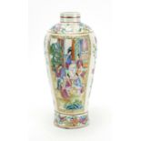 Chinese porcelain Canton vase, finely hand panted with panels of figures within a palace setting,