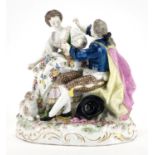 19th century continental hand painted porcelain figure group of a young courting shepherd and