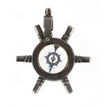 Victorian silver ships wheel combination compass watch key, 3.5cm in diameter : For Extra