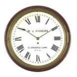 Victorian mahogany fusee wall clock, the dial with Roman numerals, inscribed W J Vickers of 13