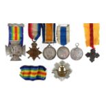 British Military World War I medal group with related medals and badges including 1914-18 war