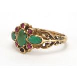Victorian 9ct gold pink and green hard stone ring, size M, approximate weight 2.6g : For Extra