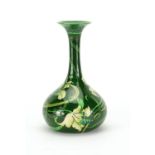 Foley Intarsio vase, hand painted in greens with stylised flowers and foliage, factory marks and