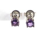 Pair of 9ct white gold amethyst and diamond earrings, 5mm in length, approximate weight 0.8g : For