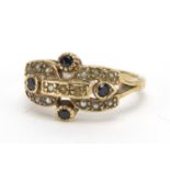 9ct gold seed pearl and sapphire ring, housed in a James Walker box, size M, approximate weight 3.6g