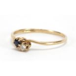 9ct gold sapphire and diamond crossover ring, size N, approximate weight 1.0g : For Extra