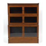 Inlaid mahogany three section stacking bookcase with glazed doors, 115cm H x 88cm W x 32cm D : For