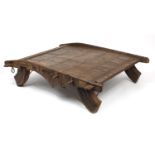 Idonesian hardwood Howdah table with metal mounts, 42cm H x 150cm W x 140cm D : For Extra