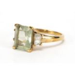 9ct gold green and clear stone ring, size P, approximate weight 3.6g : For Extra Condition Reports