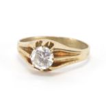 9ct gold clear stone solitaire ring, size T, approximate weight 2.9g : For Extra Condition Reports