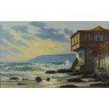 Coastal scene with crashing waves, Italian school oil on board, bearing a signature M Gianni,