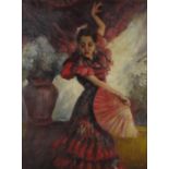 Portrait of a flamenco dancer, French impressionist oil on board, bearing a signature Neville Lewis,