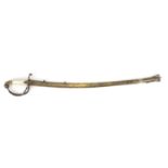 Novelty antique child's dress sword with brass scabbard, Mother of Pearl grip and engraved steel