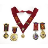 Four Royal Order of Buffalos jewels and a sash including three silver and enamel presented to C