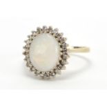 18ct gold cabochon opal and diamond ring, size O, approximate weight 2.8g : For Extra Condition