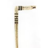 Antique carved whale bone walking stick with birds head handle, 92.5cm in length : For Extra