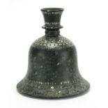 Antique Indian Bidriware iron hookah base with silver foliate inlay, 15cm high : For Extra Condition