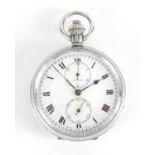 Gentleman's Universal chronograph stainless steel pocket watch, the case numbered 75870, 5cm in