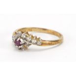 9ct gold pink and clear stone ring, size O, approximate weight 2.0g : For Extra Condition Reports