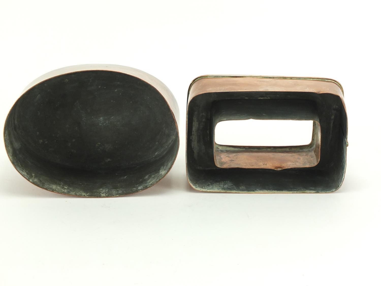 Two Victorian copper jelly moulds, the rectangular example numbered 3228, the largest 19.5cm - Image 3 of 3