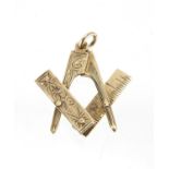 9ct gold Masonic folding pendant, 2.2cm in length, approximate weight 2.1g : For Extra Condition