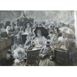 Lucien Davis RI - Rush hour Piccadilly, watercolour and sepia, inscribed verso, mounted and
