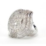 Silver diamond cocktail ring, size N, approximate weight 7.6g : For Extra Condition Reports Please