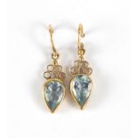 Pair of 9ct gold aquamarine tear drop earrings, 2.6cm in length, approximate weight 1.7g : For Extra