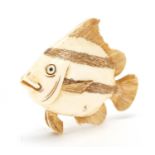 Japanese carved ivory netsuke of an angel fish, signed with character marks, 6.5cm wide : For