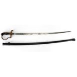 German Military interest sword with scabbard, the steel blade impressed Carl Eickhorn, 100cm in