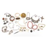 Antique and later jewellery including silver brooches, micro mosaic brooch, gold plated bangle,