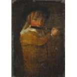 After John Constable - Piper Boy, antique oil on wood panel, label verso, unframed, 20cm x 14cm :