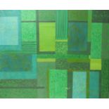 Abstract composition, geometric shapes, green monochrome oil on canvas, bearing a signature Kupka,