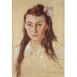 Head and shoulders portrait of a young girl, oil on canvas, bearing a signature M Cosson, mounted