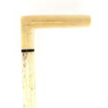 Antique carved whale bone walking stick with marine ivory handle, 81cm in length : For Extra