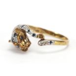 9ct gold diamond and sapphire leopard ring, size S, approximate weight 3.1g : For Extra Condition
